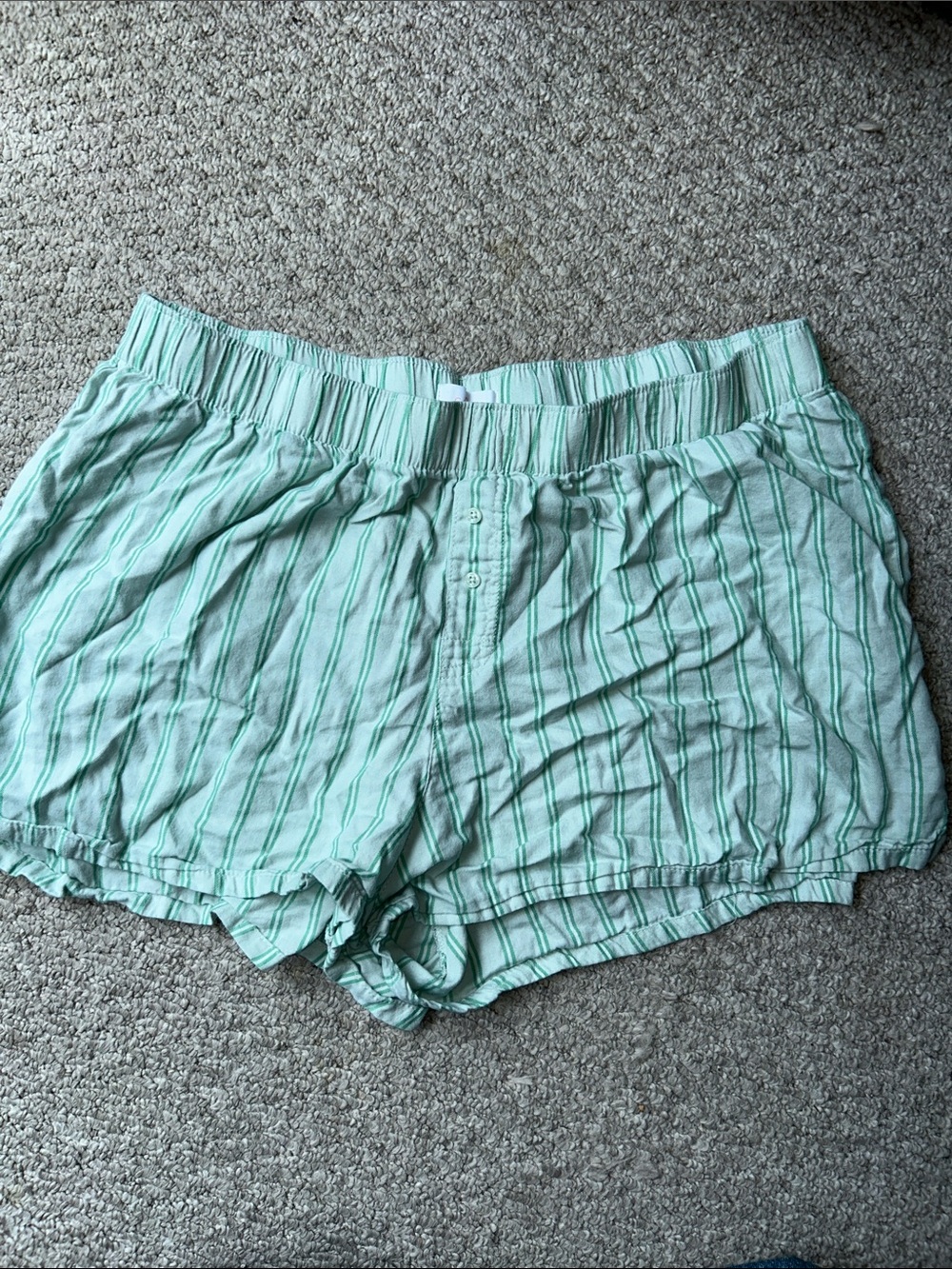 Light Mint Green Striped Lounge Shorts